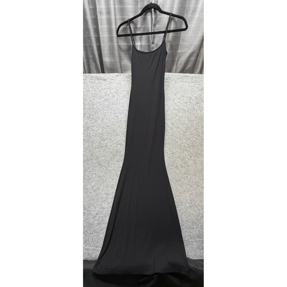 SKIMS Soft Lounge Long Slip Dress Black Ribbed Maxi Gown Small Spaghetti Strap - Picture 9 of 9